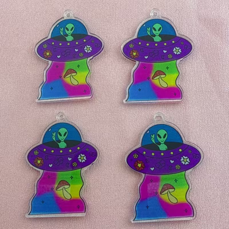 Jewelry Making Birthday Party - 10 個クロスボーダー人気の楽しいアクリルエイリアンキャラクターペンダント DIY ジュエリーアクセサリージュエリー作りイヤリングキーホルダー