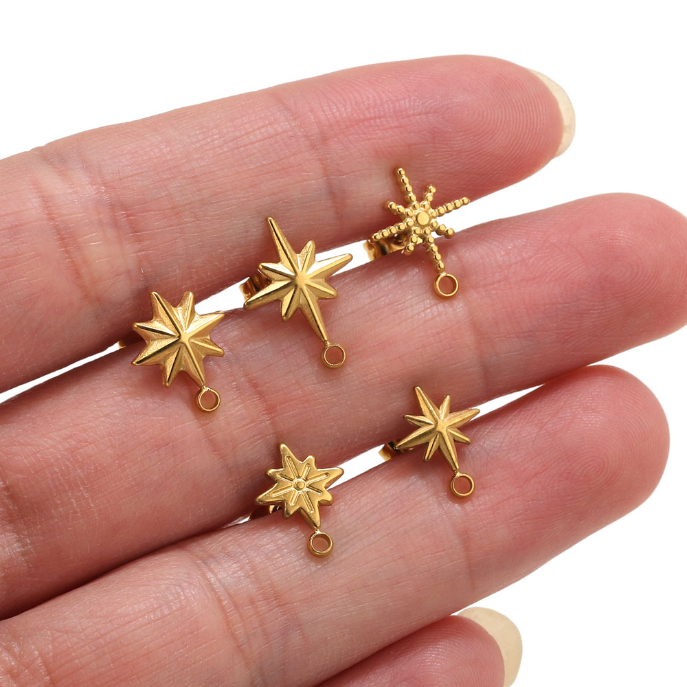Jewelry Making Workshops - 6個入りステンレス製スターピアススタッド、イヤリング製作ツール、18K PVD金メッキイヤリングピアス用ポスト、ジュエリーパーツ