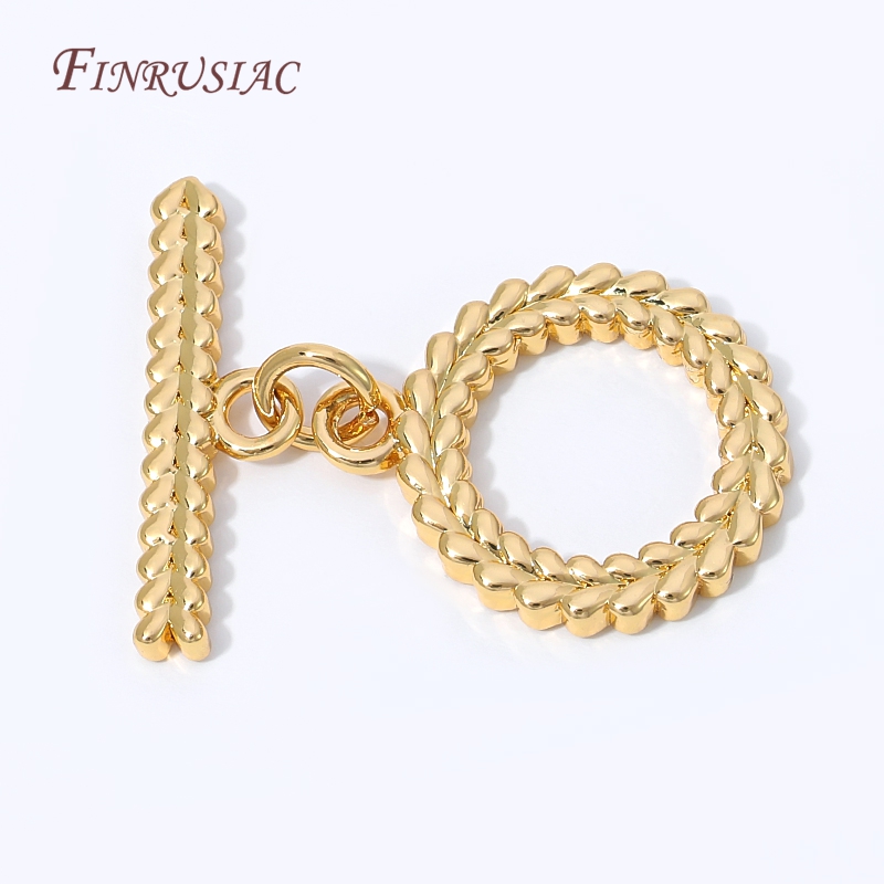 Jewelry Making Supplies Wholesale - 卸売小麦編み込みOTトグルクラスプ18K金メッキリーフテクスチャTバーファスナー女性用ジュエリー製作用品大量販売