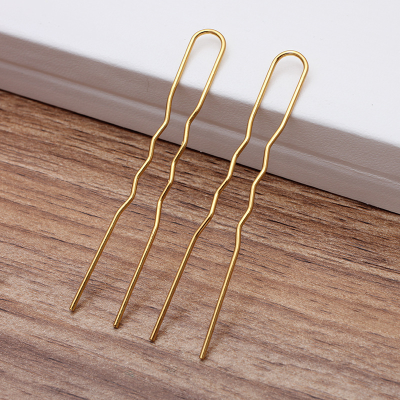 Jewelry Making Workshops - 50個入り シンプルなU字型メタルヘアピン ウェーブヘアスティック ヘアフォーク アップヘア用お団子ホルダー クリップ