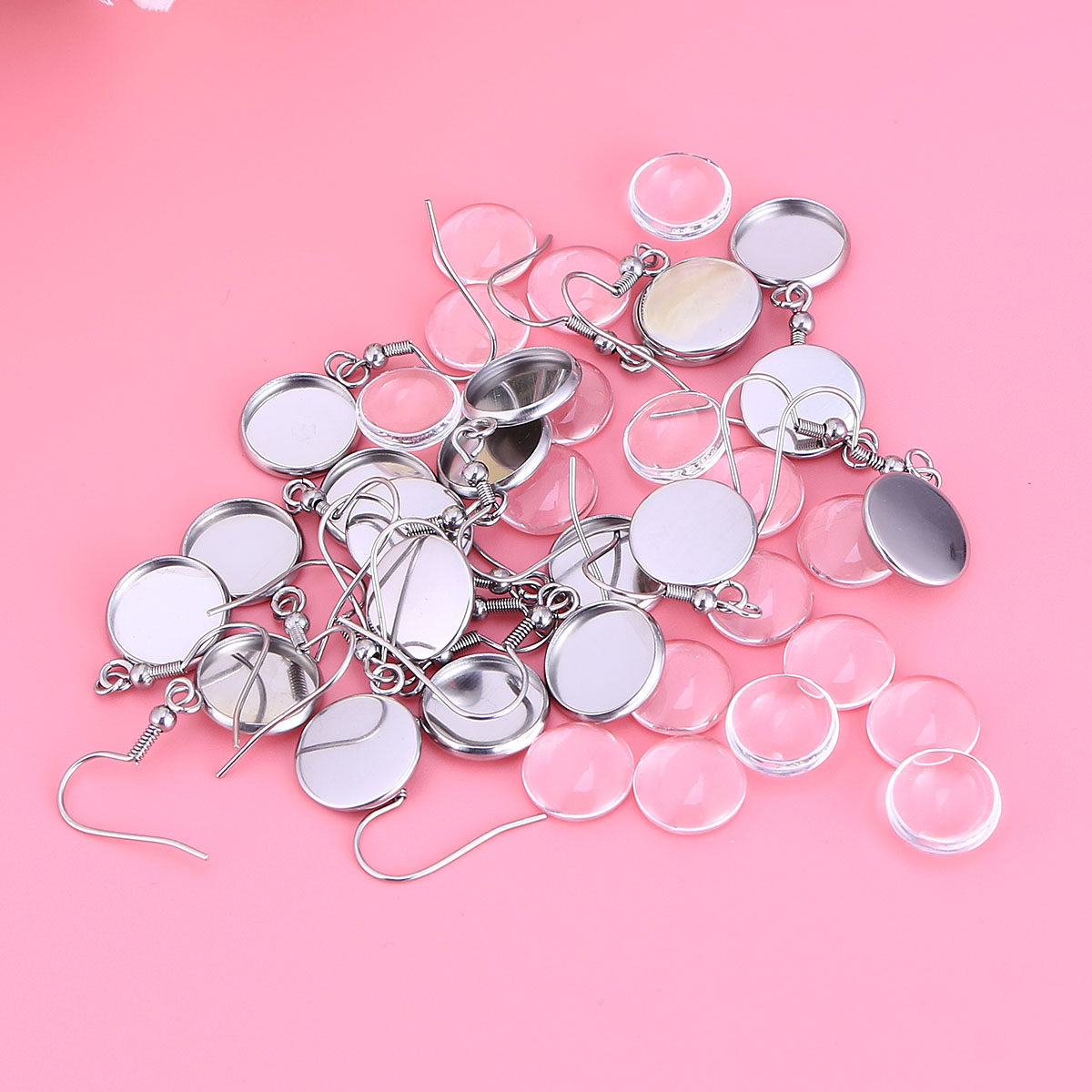 20個入り、ステンレス製イヤリングフック（丸いガラス板付き） - Jewelry Making Birthday Party のレビューと価格