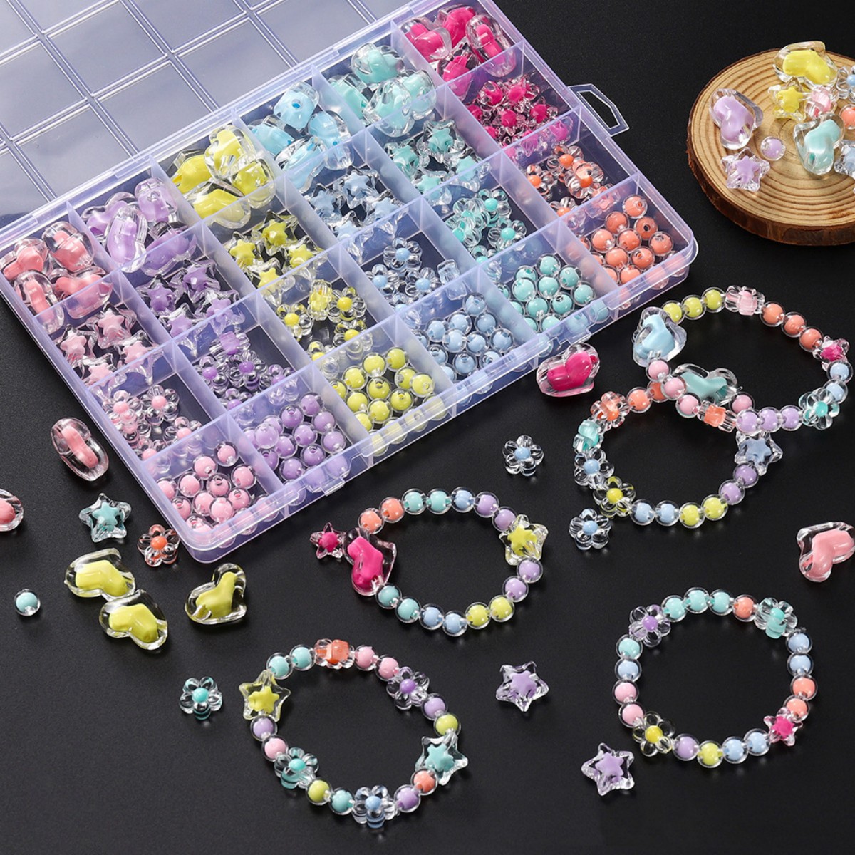 174個/箱 ハート型アクリルビーズ 花型 ラウンドスペーサ - Jewelry Making Birthday Party のレビューと価格