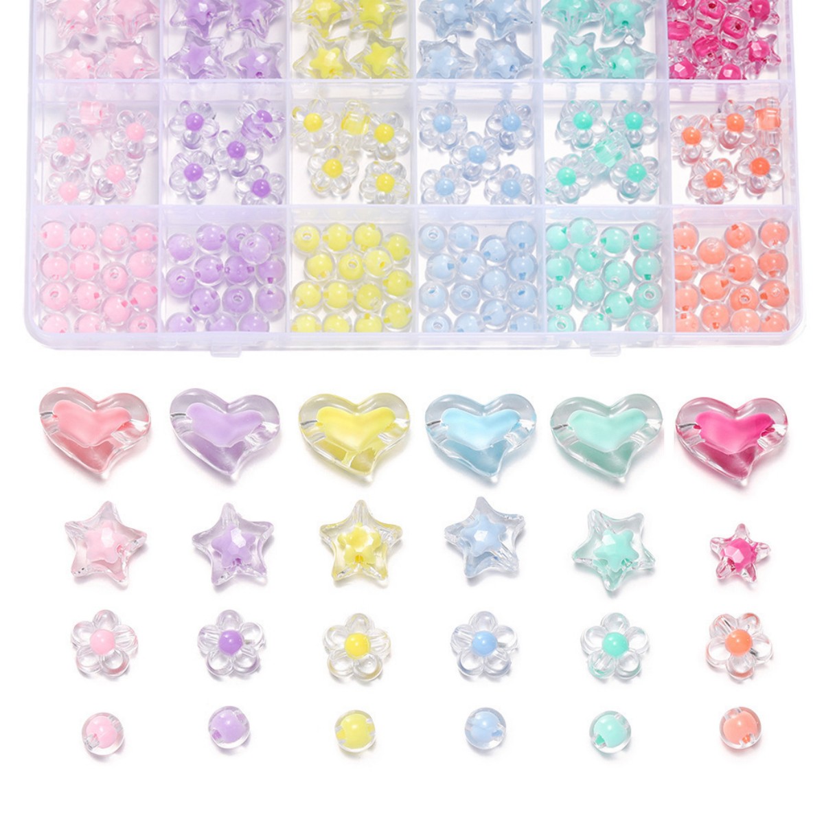 174個/箱 ハート型アクリルビーズ 花型 ラウンドスペーサ - Jewelry Making Birthday Party のレビューと価格